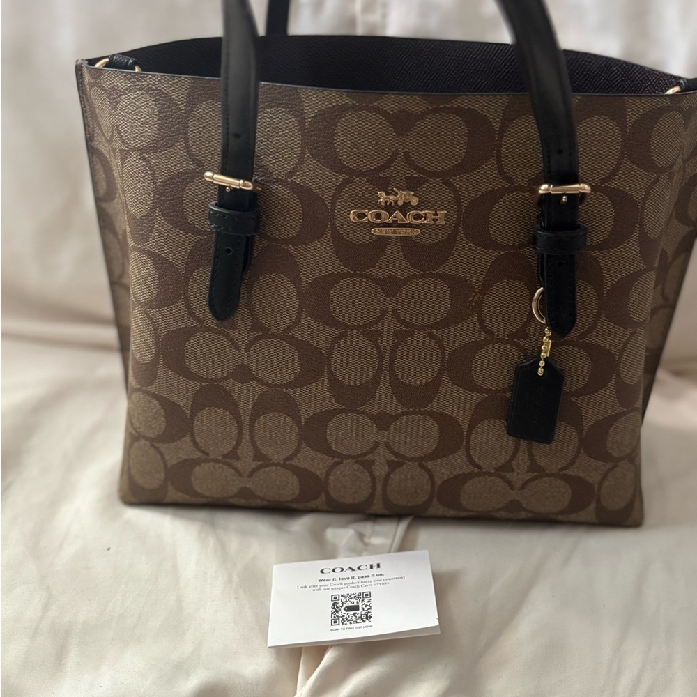 Coach Tan and Black Signature Mollie Tote